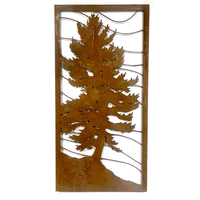 In this wall art, a pine tree clings to the Canadian Shield, with a current of wind carrying through the scene.